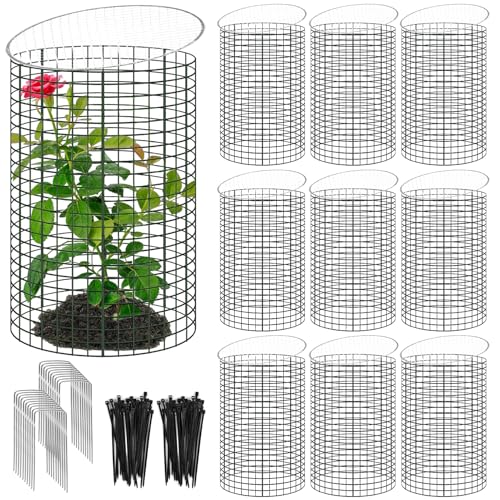 30 Pcs 24'' x 12'' Large Wire Plant Protector from Animals With Metal Cover, 10 Pack Metal Plant Cage Chicken Wire Cloche with 10Pcs Metal Covers to Keep Animals Out, Garden Protection Bunny Barricade - size: 10 Pack 24'' x 12'' with 10 Pcs 12'' Cover