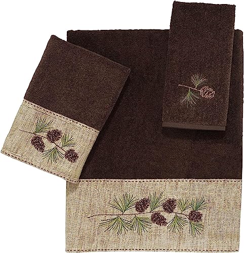 Avanti Linens - 3pc Towel Set, Soft & Absorbent Cotton Towels (Pine Branch Collection) - color: Mocha, size: 3pc Towel Set