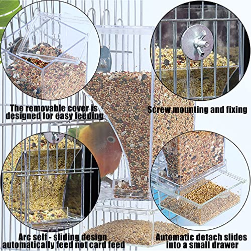 Hamiledyi Automatic Parrot Feeder for Lovebirds, Transparent Seed Container, Acrylic Cage Accessories, No Mess Food Dispenser for Small and Medium Birds - color: Transparent + Ball