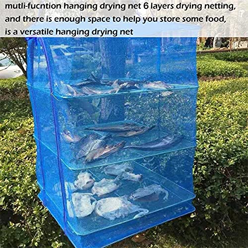 Drying Rack 6 Layers Folding Fish Mesh, Foldable Nylon Netting, Hanging Drying Fish Net, for Shrimp Fish Fruit Vegetables Herb, with Zipper Opening-Blue (37.4X19.6X19.6 in)… - size: 6 Layers