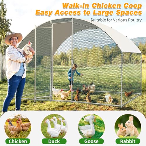 Outvita 6.5 x 10 FT Large Metal Chicken Coop Walk-in Poultry Cage | Waterproof Anti-UV Round Arch Cover and Galvanized Mesh Support Ducks, Rabbits, Hens, Yard, Backyard or Farm Use - size: 78.0"L x 120.0"W x 78.0"H