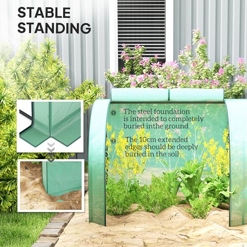 Outsunny 13' x 3' x 2.5' Mini Greenhouse Portable Tunnel Green House Green | Roll-Up Zippered Doors, UV Waterproof Cover, Steel Frame - color: Green, size: 13' x 3' x 2.5'