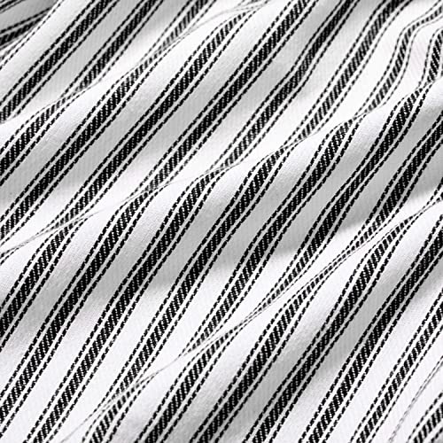 Black and White Ticking Stripe Hanging Kitchen Dish Hand Towel Cotton with Button Accent, Set of 2 - color: Black