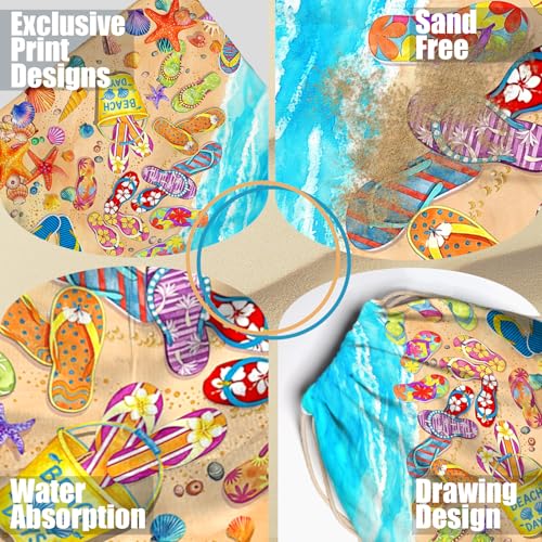 Flip Flops Beach Towel Bag 2 in 1 Colorful Summer Pool Blanket Convertible Drawstring Bag - color: Flip Flops Colorful