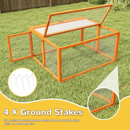 COZIWOW Chicken Coop Run Portable Chicken Cage Pens Rabbit Hutch, Orange | Wooden chicken brooder, Folding outdoor indoor small animal playpen, Top & side doors, UV-Proof panel, 4 garden stakes, 43.3" - color: Orange