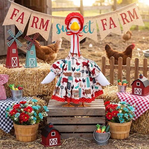 Abbylike Farmhouse Porch Goose Outfit 23 Inch Country style Porch Geese Clothes Costume with Hat for Cement or Plastic Duck Lawn Yard Patio Outdoor Summer Decoration - style: Farmhouse