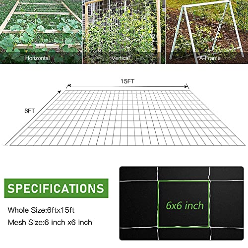 Trellis Netting, CANAGROW Heavy-Duty Garden Plant Trellis Netting for Climbing Plants, Outdoor Indoor Grow Net for Beans Tomatoes Peas Pumpkin Flowers, 6x15ft, Pack of 2 - size: 6'x15'