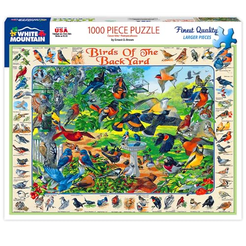 White Mountain Puzzles Birds of the Backyard - 1000 Piece Jigsaw Puzzle | Large Pieces, Gift for Adults and Family, 24"x30" in, Colorful Spring Bird Collage