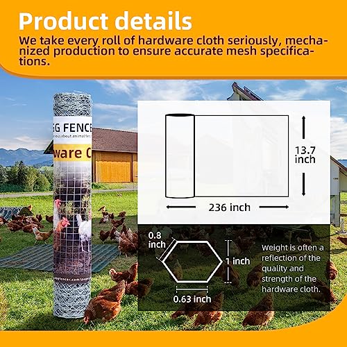 Chicken Wire Mesh 13.7in x 236in Hexagonal Poultry Wire Netting | Galvanized Hardware Cloth, Garden Fence Barrier Mesh, for Pet Rabbit Garden Chicken Wire Fencing - size: 13.7" x 236" 1inch