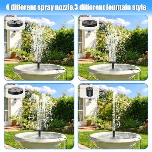 Yeomi Solar Fountain Pump for Bird Bath, 2W Upgraded Solar Water Pump with Separate Panel & 3M/9.84ft Cable, 4 Nozzles for Fountain Effects, Eco-Friendly for Bird Bath, Garden, Pond, Patio Decor - color: 2w Solar Fountain Pump Kit