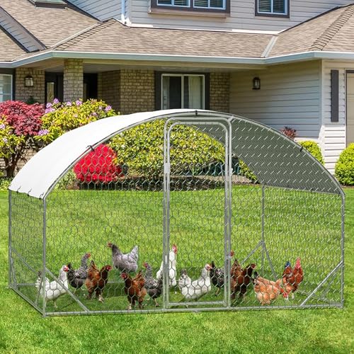 Large Metal Chicken Coop, Walk-in Poultry Cage, Large Chicken Run with Waterproof & Anti-UV Cover, Chicken Coop Run with Lockable Doors for Outdoor, 9.8 x 6.5 x 6.5FT - size: 74.6"L x 11.7"W x 7.5"H