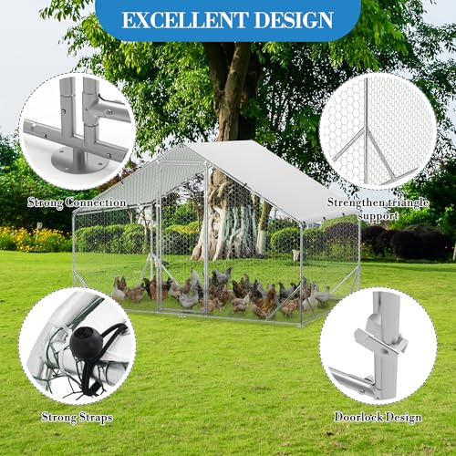 GarveeTech 6.5FT Walk in Chicken Coop Metal, Large Chicken Run with Triangular Brackets, Waterproof & Anti-UV Cover, Poultry Cage for Duck Goose Rabbit, Hen House for Yard Backyard Farm, 6.6' h - size: 9.8' x 6.5' x 6.5'
