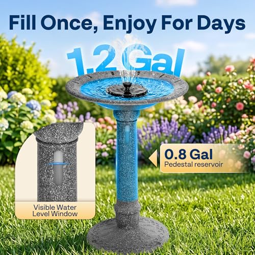 VIVOHOME Solar Bird Bath with Fountain, Battery System, Dark Stone Gray | Built-in Reservoir, Weather-Resistant ABS, Dual Filtration System, for Outdoor/Garden, Bird-Friendly, 20-Inch Bowl - color: Dark Stone Gray