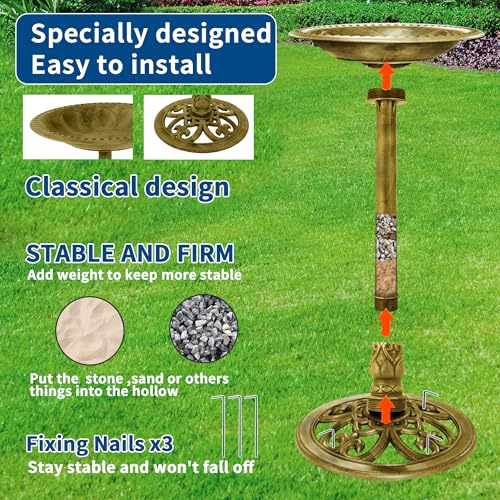 Bird Bath with Solar Fountain, 20in Copper Bowls for Outdoors Garden Yard | 100% Solar Auto-start Pump, 6 Spray Nozzles, Rustproof Plastic, Holds 1.58gal Water, Attracts Birds & Butterflies, 28in Tall - color: Copper Bird Bath