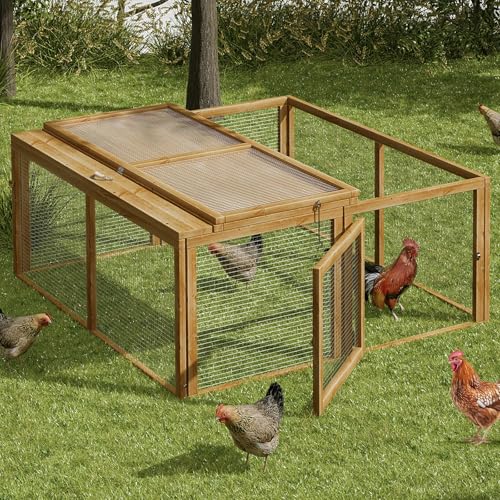Portable Folding Chicken Coop Rabbit Hutch, Small Animal Playpen with Top & Side Doors for Chickens, Rabbits, and Poultry, 45.5 x 42.5 x 20 inch Natural