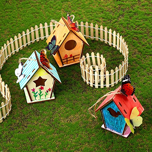 Outus 24 Pcs Wooden DIY Birdhouse Kits for Kids to Build, 4 Shapes Birdhouse Kit Wooden Unfinished with Butterfly Sticker for Boy Girl Arts Crafts(Vintage) - style: Vintage