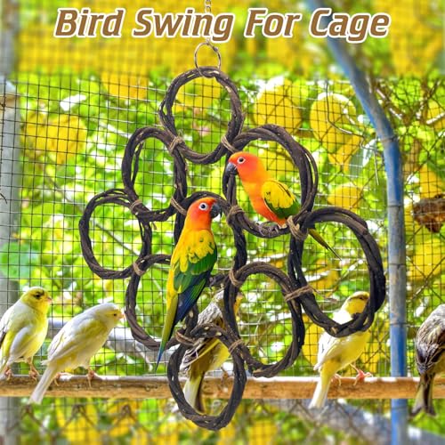 BNOSDM Bird Swing Rings Toy Natural Wood Parrot Climbing Ladder Parakeet Chewing Toys Hanging Budgie Cage Accessories for Green Cheek Conure Cockatiel Lovebird (9 Rings)