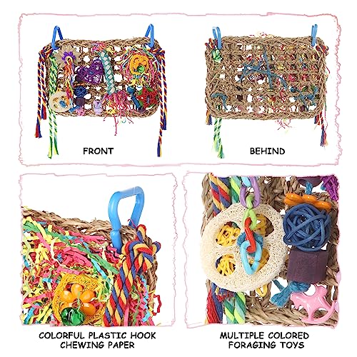 Bird Toys, Bird Foraging Shredding Toys for Parrot Parakeet Seagrass Woven Mat Chew Toys Hanging Hammock Toy for Lovebirds, Conures, Cockatiel, Finch and Small Birds (Hammock Wall) - style: Hammock Wall