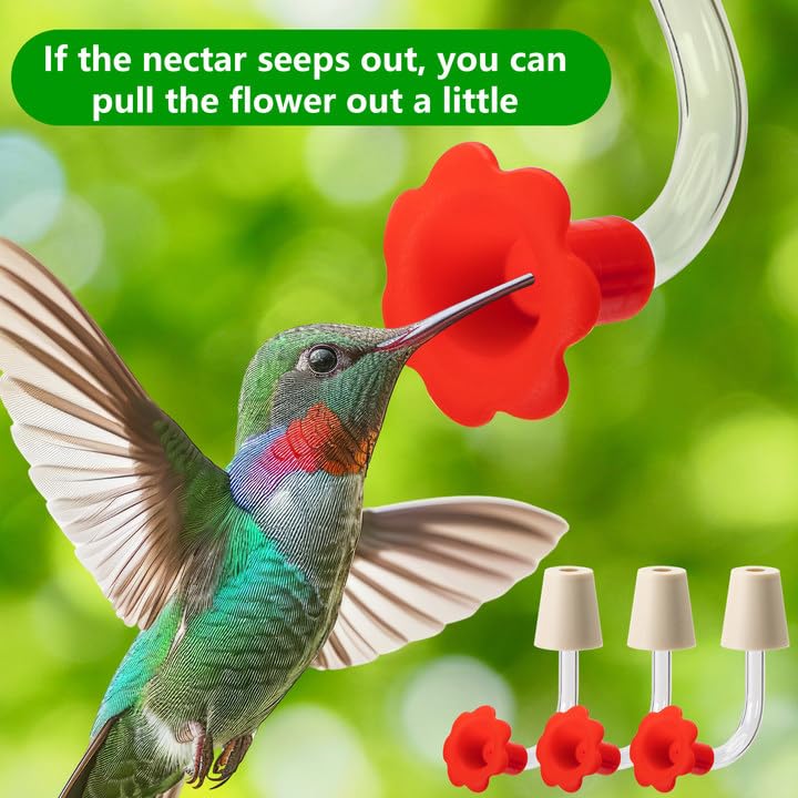 DECOHS 9 Pcs Hummingbird Feeder Tubes with Red Floral Tip, Bird Hummingbird Feeder Replacement Parts with 3 Brush, Outside Flower Bird Water Feeder Tubes Stoppers for Making Your Own Bird Feeders