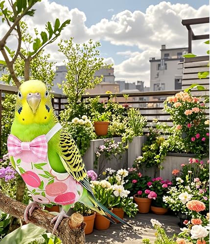 4Pcs Bird Diapers Bird Harness Flight Suits Diapers Reusable Parrot Nappy with Waterproof Inner Layer Washable Cute Urine Wet Suit Costume for Cockatiel Conure Budgie Parakeet-Fruit,L