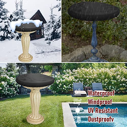 Bird Bath Cover Waterproof & Dust-Proof Outdoor Living Covers with Elastic -21" Dia x 3" H Black - size: 21" D x 3" H