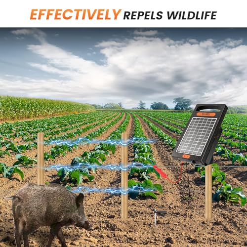 24-Hour Solar Electric Fence Charger, 0.18J, 10-Mile for Livestock | Portable All-in-One Energizer, 5700-10200V Pulse Output, 24/7 Solar Charging, Weatherproof, Deters Predators - color: Black