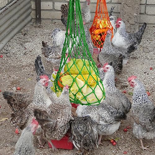 Chicken Vegetable String Bag Poultry Fruit Holder Chicken Cabbage Feeder Treat Feeding Tool with Hook for Hens Chicken Coop Toy for Hen Goose Duck - color: Green Orange