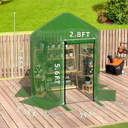 MU 7x7x7.6 FT Greenhouses for Outdoors, Heavy-Duty Green House for Outside, Walk in Winter Greenhouse with 180g Double Layer PE Cover, Ground Stakes, Great for Garden/Patio/Backyard
