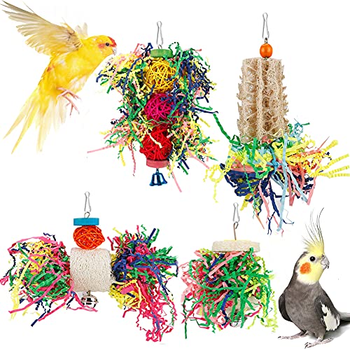 Bird Shredding Foraging Toys Parakeet Toy Chewing Hanging Toy Shredded Paper Bird Cage Accessories Bird Rope Perch for Conure Cockatiel Budgies Lovebird Parrotlet - color: Without Rope Perch