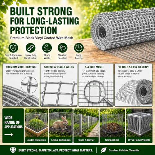 Hardware Cloth 1/4 inch Wire Mesh Roll 24'' x 50' 23 Gauge | Hot-dip Galvanized After Welding Chicken Wire Fencing Gopher Wire Garden Fence Snake Fencing - size: 1/4inch 24''x50'
