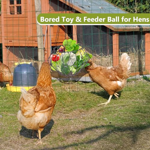 Hanging Chicken Feeder 6.5in, Foldable Poultry Treat Dispenser Ball | Chicken Enrichment Toys With 17in Hanging Chain, Poultry Feeding Equipment Rat Proof for Chicken/ Hens/ Duck/ Rabbits Coop - size: 1 Pack