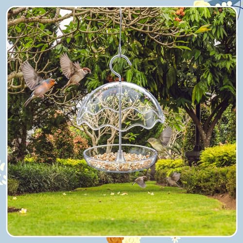 2 Pcs Dome Platform Bird Feeder Adjustable Small Bird Feeders for Outdoor Hanging 360° Clear Bluebird Feeder for Mealworms with Weatherproof Dome Can Be Filled with Seed (Wavy Edge)