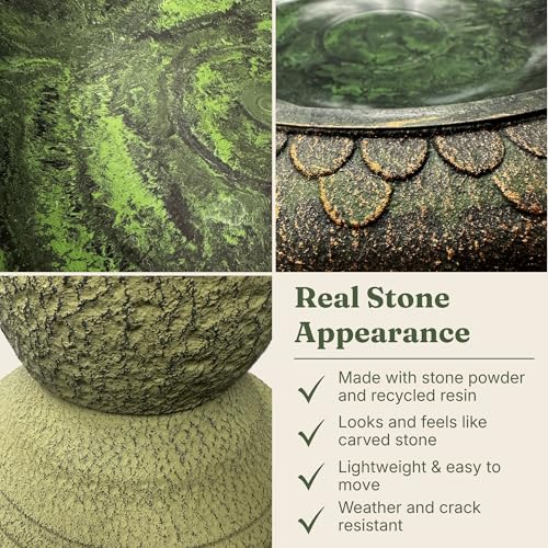 Pedestal Birdbath with Solar Fountain, Resin Stone Composite Outdoor Garden Decor, Standing Bird Bath for Outside Patio Yard, 23-Inch Tall, Garden Fountain, Resin Bird Baths, Hummingbird Bowl - color: Roman Green