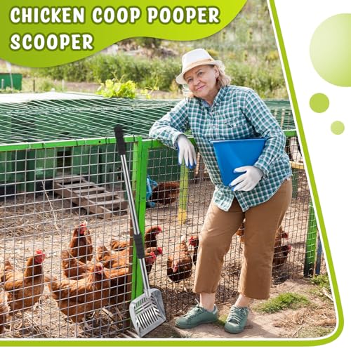 Willinglong 48 Inch Metal Chicken Coop Pooper Scooper (16 to 48 Inch) Long Handle Scooper with Detachable Stainless Steel Long Handle Gloves Accessory for Cleaning Chicken Coop(Silver)