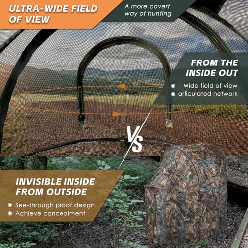 Hunting Chair Blind, 1/2 Man See Through Ground Blind, Camo Tent | Built-in Chair, Portable Blind, One-Way See Through, 1/2 Person, Camouflage, With Carrying Bag, Hunting Blind, Hunting Gear - style: 1 Person