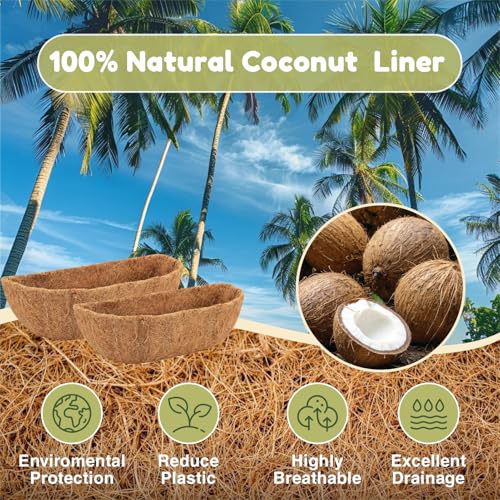 4 Pcs 24" Trough Coco Liner for Planter, 100% Natural Coco Fiber | Replaceable Coconut Fiber Liner for Window Boxes, Wall Planter & Fence Flower Baskets,Breathable & Eco-Friendly (4, 24 inch) - size: 24 inch