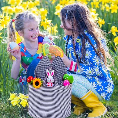 Easter Basket Seersucker Egg Hunt Bunny Baskets for Kids with Cute Rabbit Ears Stripe Storage Gifts Candies Personalized Easter Party Gifts… - color: Seersuck Navy
