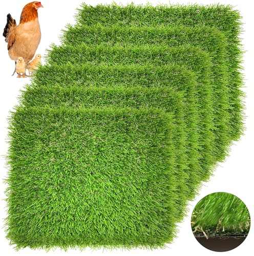 Irieiply 6 Pack 12"x12"x1.2" Chicken Nesting Pads for Laying Eggs, Washable Artificial Grass Carpet Synthetic Turf Mat Nest Box Bedding for Chicken Coop