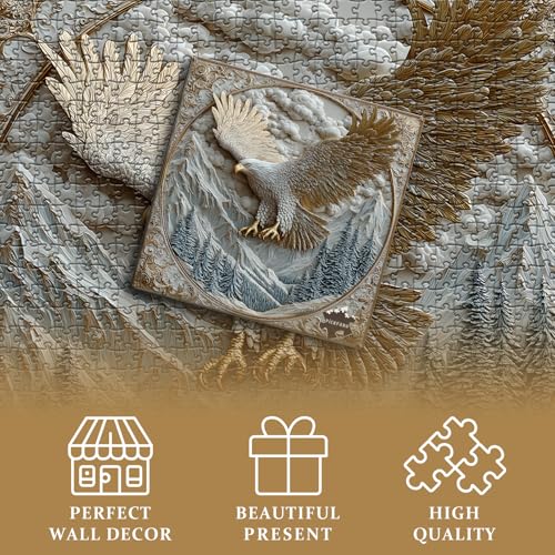 Carved Eagle Jigsaw Puzzle 1000 Pieces, Nature Bird Bald Eagle Puzzle Unique Art, Mountain Puzzle for Adults Animal White Forest - style: Carved Eagle Puzzles