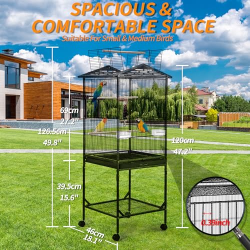 WeGear Bird Cage 47 inch Wrought Iron Parakeets Cage with Play Open Top and Rolling Stand Medium Small Bird Cage for Parrots, Budgerigars, Parakeets, Cockatiels, Lovebirds