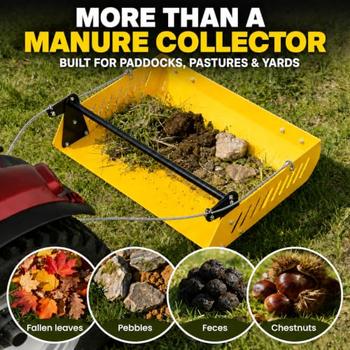 GRIND MODE Mini Horse Paddock Cleaner & Tow-Behind Trailer, Heavy Duty Manure Fork & Scoop, Efficient Yard Sweeper for Horse Manure, Drag Collector for Pasture/Yard Easy Cleanup - color: Yellow