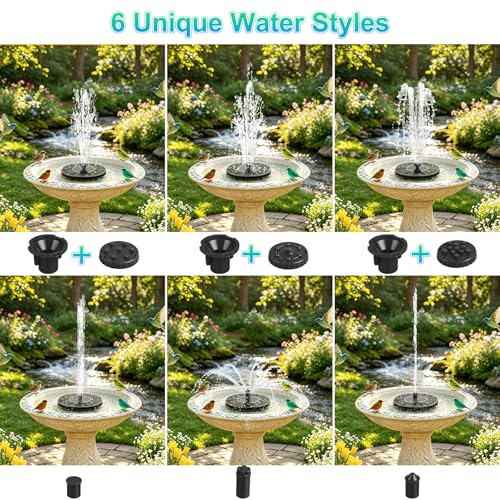 1.5W Solar Fountain, with with 6 Black & 6 Blue & 6 Green Nozzles - color: 6 Black + 6 Blue + 6 Green Nozzles