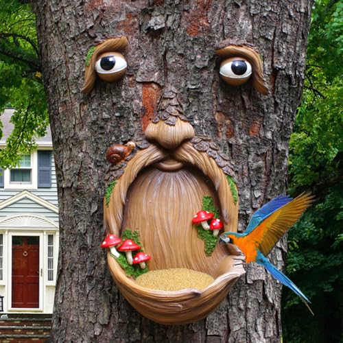 Tree Face Birdfeeder Outdoor Statues Tree Hugger Sculpture Whimsical Garden Decoration Wild Birdfeeder Wild Bird Feeders Outdoor Peeker Art Yard Decoration - color: Design-1