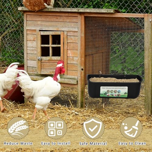 10 Pack Fence Feed Feeder 4.5 Quart Hanging Chicken Feeder Trough with Brush & Scoop Black Goat Hanging Fence Feeders Feeder with Hooks Screws & Zip Tie for Livestock Feeding Container Goats Supplies - color: Black, size: 10 Pack