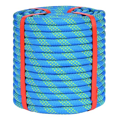 1/2 Inch Static Climbing Rope (100 Ft) - 9000lbs High Strength Arborist Bull Rope for Tree Work, Safety Rescue & Rigging - 48 Strand Core, Blue - size: 1/2in x 100ft, style: Blue