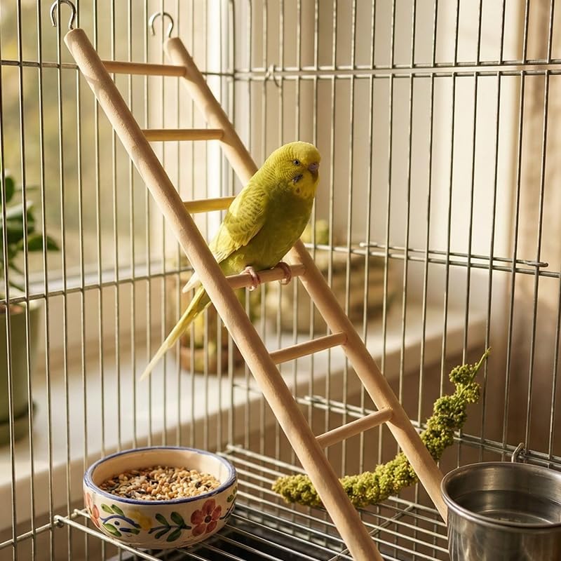 3 Pcs Bird Ladder for Cage Wooden Bird Ladder, Flexible Climbing Bird Toys Hanging Bird Cage Ladder for Parakeets Parrots Cockatoo Lovebirds, Hanging Bird Cage Ladder