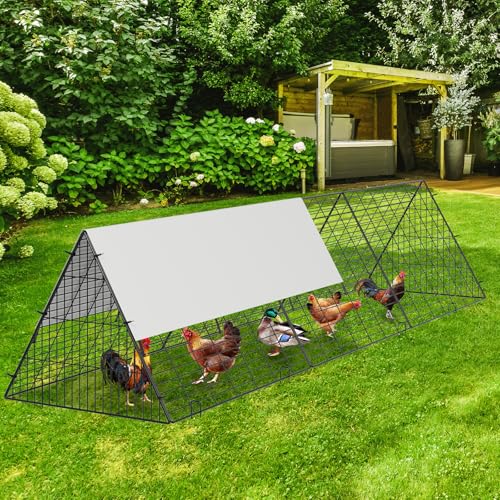 GarveeLife Metal Chicken Tunnel with Waterproof & Anti-UV Cover, Chicken Run for Yard, Outdoor Backyard Farm, Portable Chicken Coop for Hens, Ducks, Rabbits, 118.1x28x24.2 inch - size: 40.2"L x 29.1"W x 1.4"H