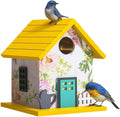 CEDAR ALPHA Spring Melody Bluebird House, Composite Material Nesting Box, Hanging Birdhouse for Blue Bird,Sparrow, Chickadee, Birdhouse for Outside, 5 Years Weatherable Bird Box on Post for Pole (A) - color: Yellow