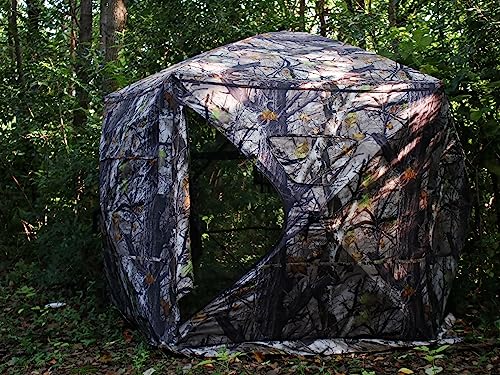 Extra Large Hunting Blind 4 Person with Portable Hunting Chair, 288 Degree See Through Pop up Ground Blinds for Deer Turkey Duck Hunting, Bow Hunting Adjust Windows with Silent Zipper - color: White