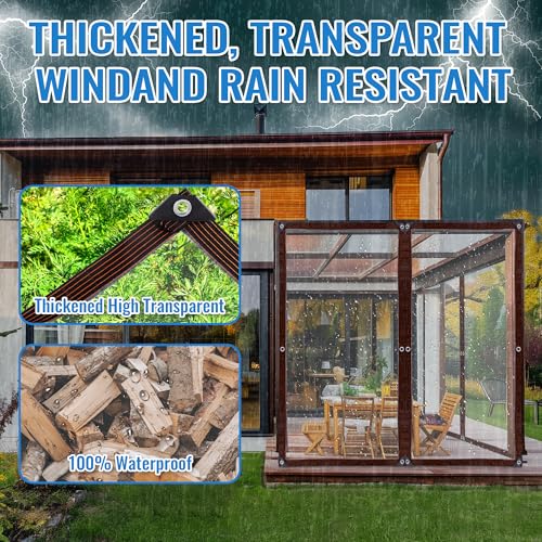 10 x 12 FT Clear Thicken Waterproof Tarp, Rainproof Covering, Heavy Duty Anti Tear Tarp with Grommets, Windproof and Snowproof Poly Tarpaulin for Patio, Plants, Henhouse, Garden - size: 10 x 12 FT